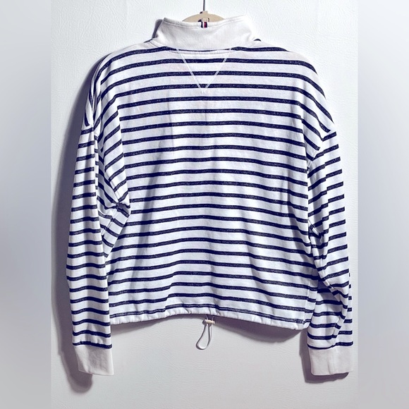 Tommy Hilfiger Sport Striped Blue and White 1/4 Zip Pullover Large - Picture 2 of 12